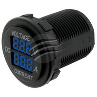 VOLTMETER & AMMETER 5-30v & 0-10a RANGE blue LED 29mm DIA